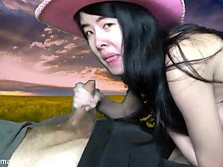 Alexandria lassoes a thick white cock at the rodeo
