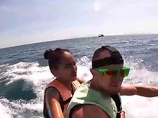 Perverted big ass Asian teen sucking a best friends big hard dick outdoor