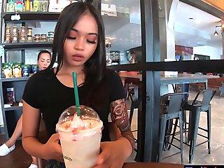 Pretty Thai teen on a date gets fucked doggystyle back in the hotel