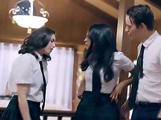 Virgin schoolgal double teamed by twisted stepsiblings